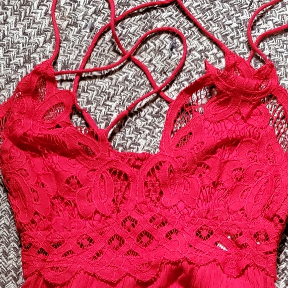 Free People FP ONE Adella Crochet lace gauzy maxi midi dress summer strappy red - Picture 9 of 16